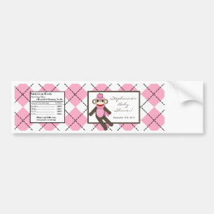 Water Bottle Pink Argyle Sock Monkey Bumper Sticker