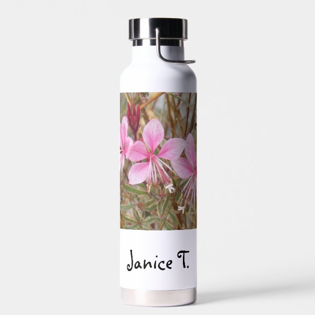Water Bottle - Pink Flowers with Name (Left)