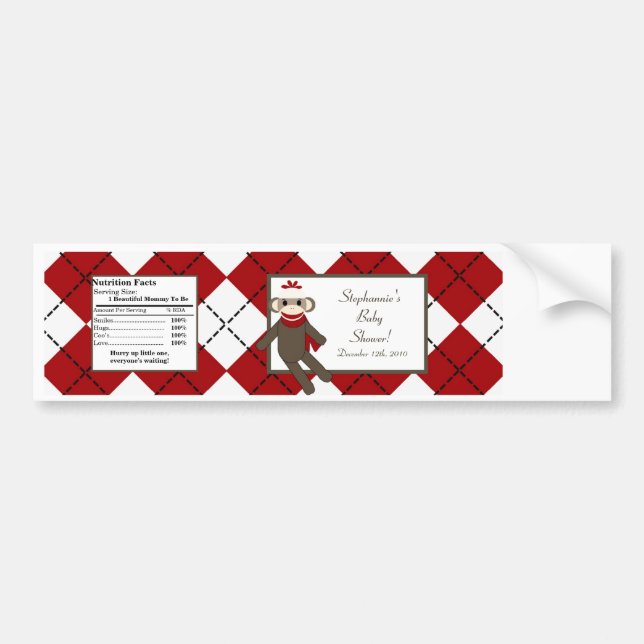 Water Bottle Red Sock Monkey Argyle Bumper Sticker (Front)