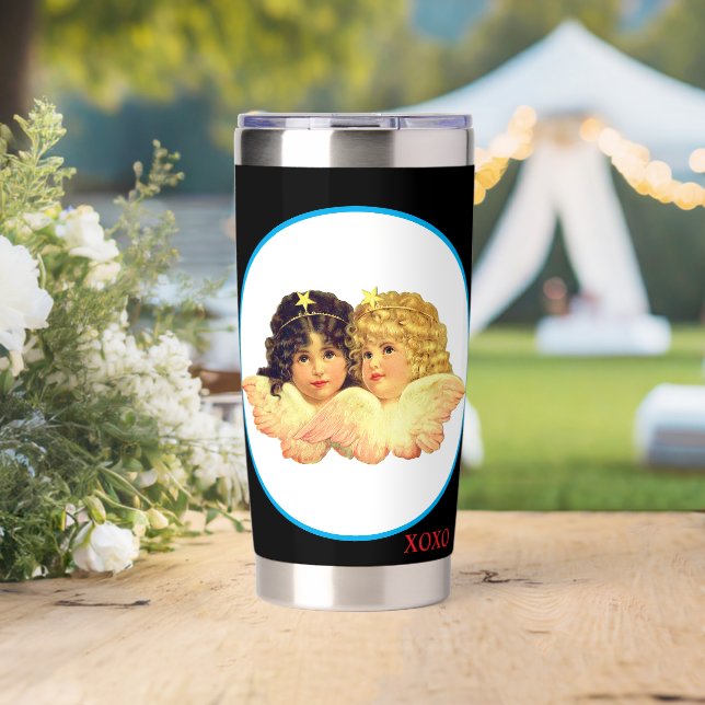 WATER BOTTLE TUMBLER TWIN ANGELS XOXO  (Wedding (Rotated))