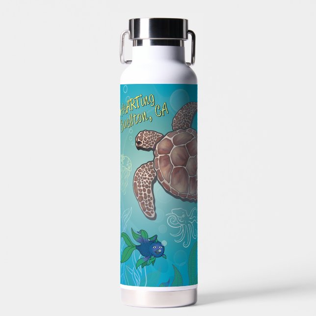 Water Bottle - Turtle Swim - Buellton.Art (Front)