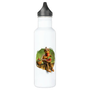Water bottle with acorn elf in the woods