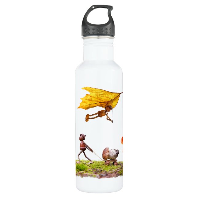 Water bottle with acorn elves in the woods (Front)