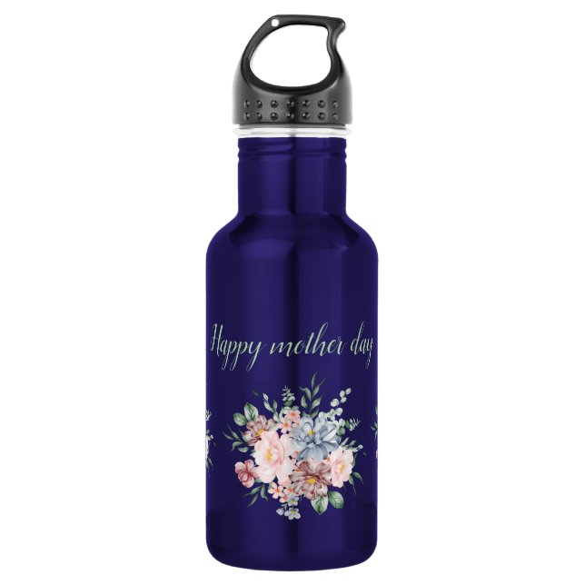Water Bottle with Bold Floral Motif and Heartfelt  (Front)