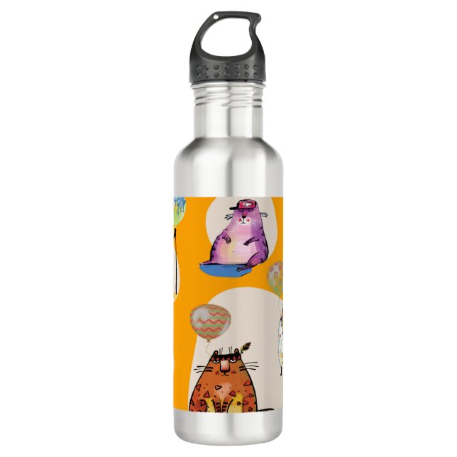 Water Bottle with Comical Cats (Front)