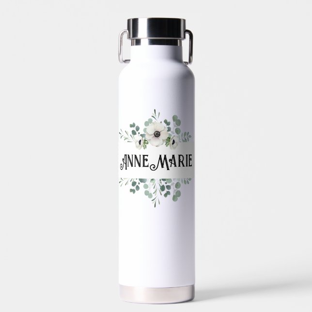 Water Bottle with Eucalyptus and Anemone Design (Front)