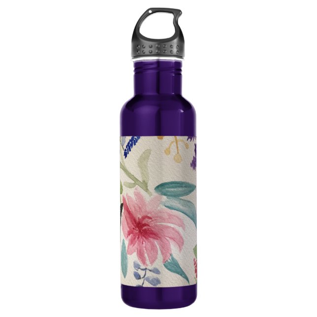 Water bottle with pretty watercolour design (Front)