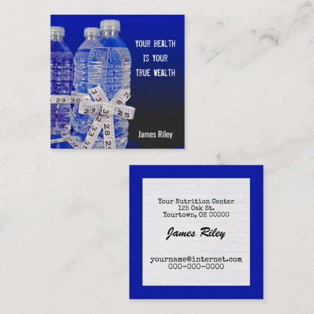 Water Bottles and Tape Measure Bow Square Business Card (Front/Back)