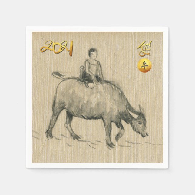 Water Buffalo Child Chinese Ox Year 2021 PN Napkin (Front)