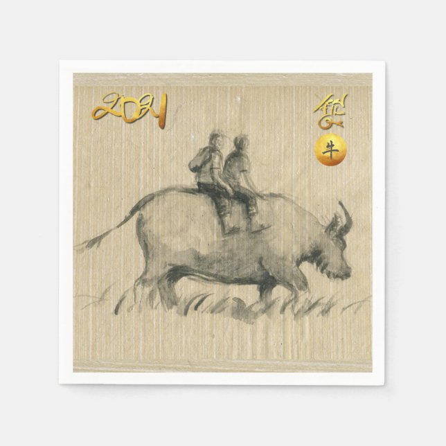 Water Buffalo Children Chinese Ox Year 2021 PN Napkin (Front)