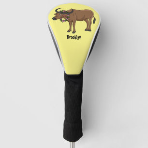 Water buffalo with flowers cartoon illustration golf head cover