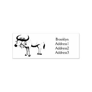 Water buffalo with flowers cartoon illustration rubber stamp
