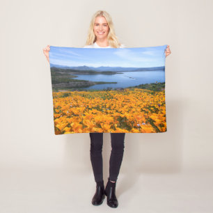 Water California Lake With Golden Poppies Fleece Blanket