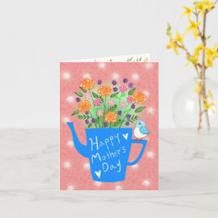 Water can with Flowers and blue bird Mothers day  Card