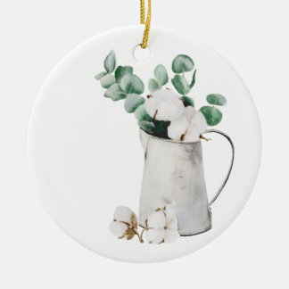 Water Can With White Cotton Ceramic Tree Decoration
