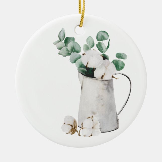 Water Can With White Cotton Ceramic Tree Decoration (Front)