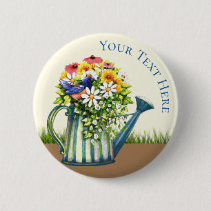 Water Can with Wildflowers 6 Cm Round Badge