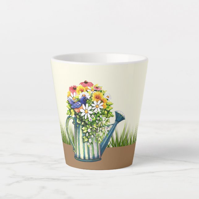 Water Can with Wildflowers Latte Mug (Front)
