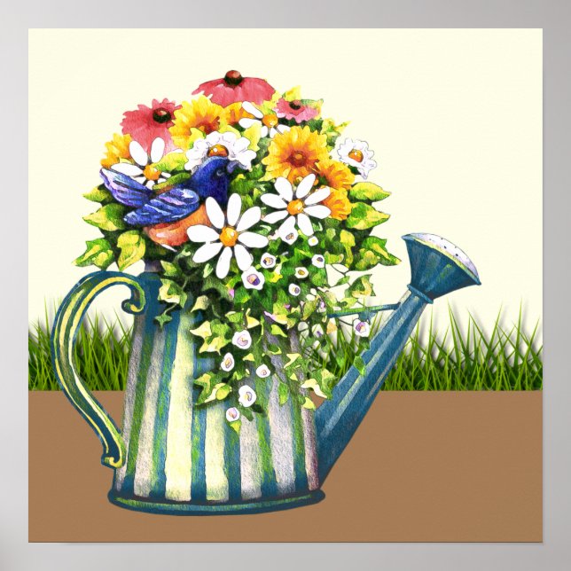 Water Can with Wildflowers Poster (Front)