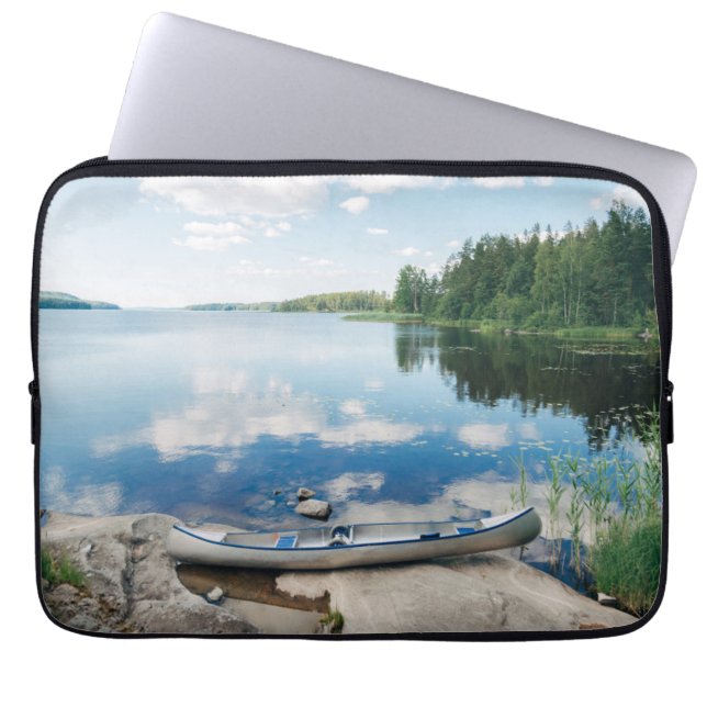 Water | Canoe on Lake in Sweden Laptop Sleeve (Front)