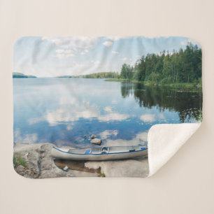 Water Canoe on Lake in Sweden Sherpa Blanket