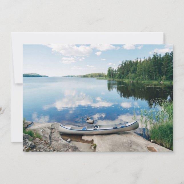 Water | Canoe on Lake in Sweden Thank You Card (Front)