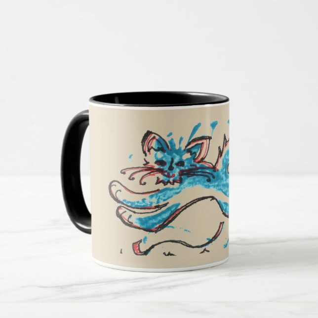 water cat leaps across tan background mug (Front Left)