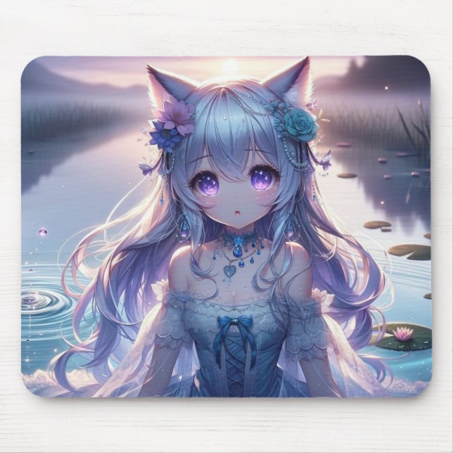 Water Catgirl Anime Princess Mouse Mat (Front)