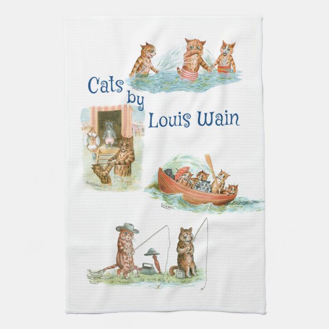 Water Cats by Louis Wain Tea Towel (Vertical)