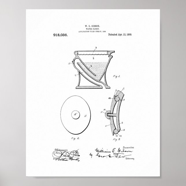Water-closet - Toilet Patent Poster (Front)