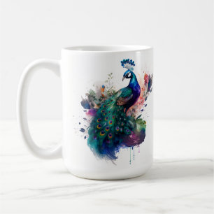 Water color and Ink Peacock Coffee Mug