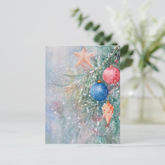 Water Color Bauble Christmas Postcard | Elegant  (Standing Front)