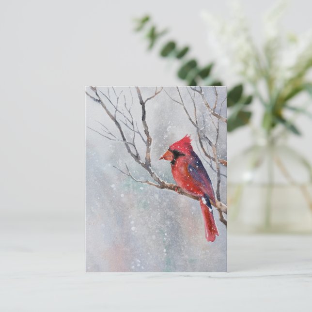 Water Color Bird Christmas postcard (Standing Front)