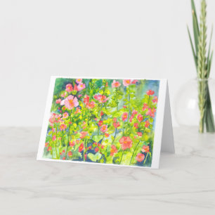 water color painting of hollyhocks thank you card