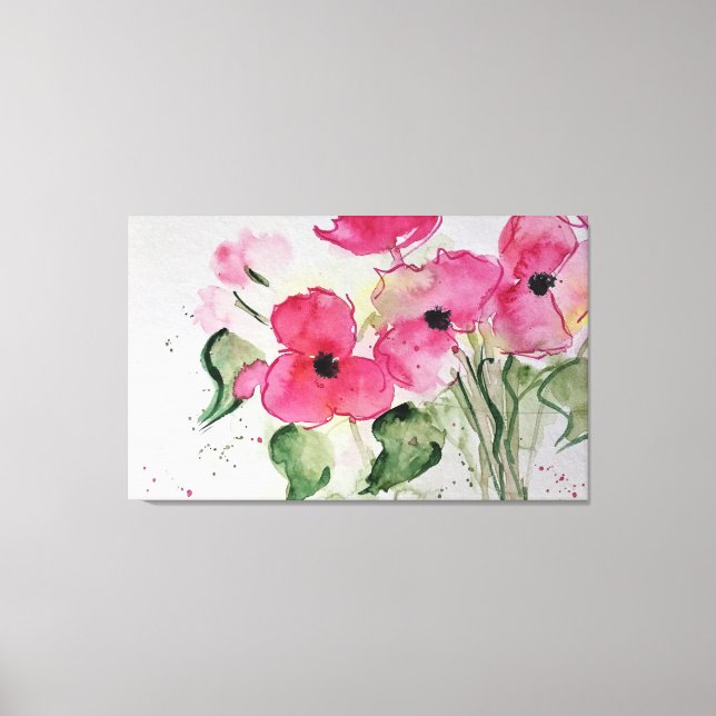 Water color pink flowers canvas print (Front)