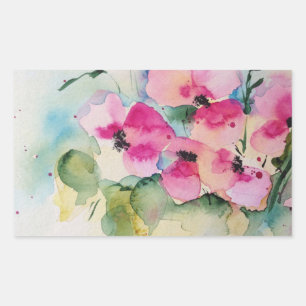 Water color pink flowers in the vase rectangular sticker