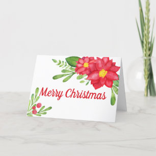 Water Color Poinsettia Christmas Greeting Card