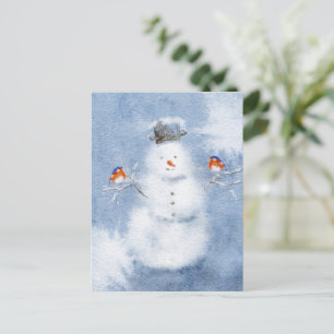 Water Color Snowman Postcard Charming Winter