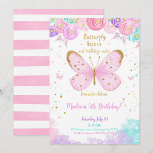 Water Colour 5th Birthday Butterfly Invitation