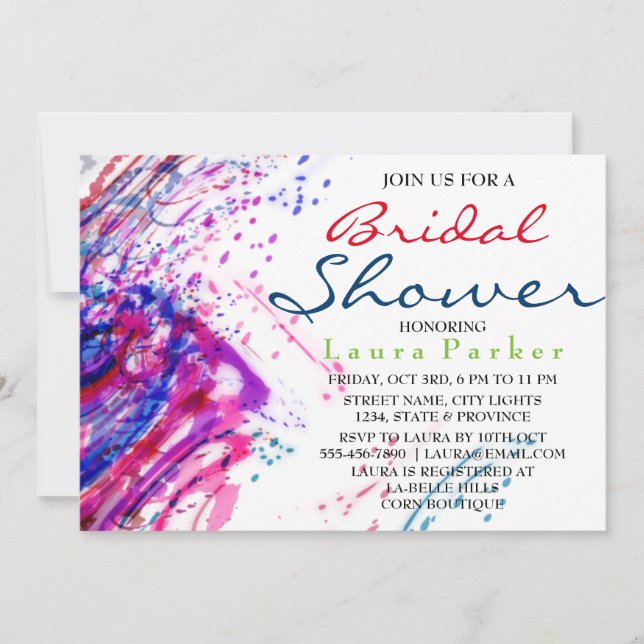 Water Colour Abstract Paint Bridal Shower Invitation (Front)
