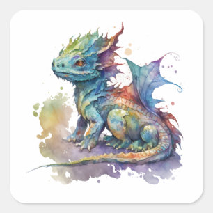 Water colour baby dragon whimsical bright sticker