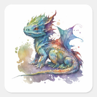 Water colour baby dragon whimsical bright sticker
