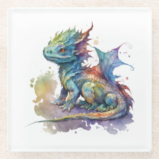 Water colour baby dragon whimsical coaster