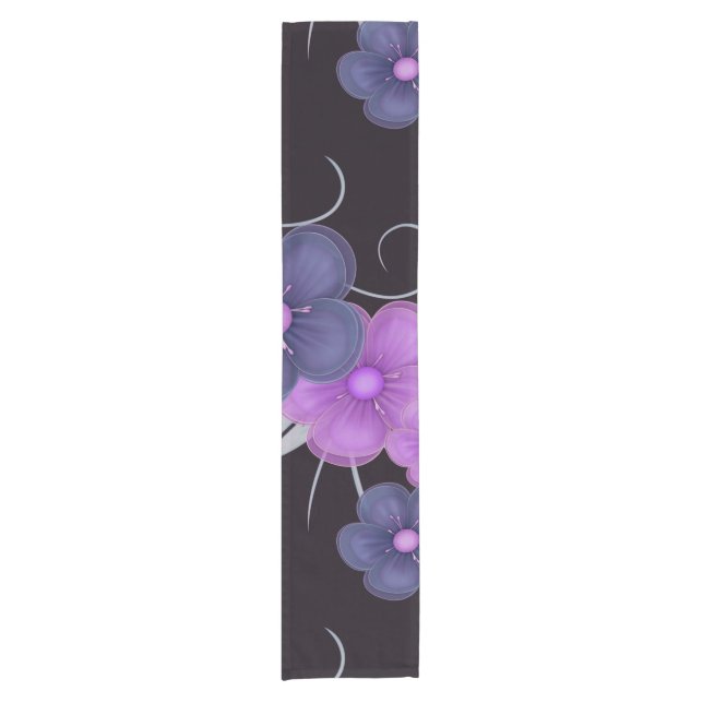water colour black  purple  floral short table runner (Front)