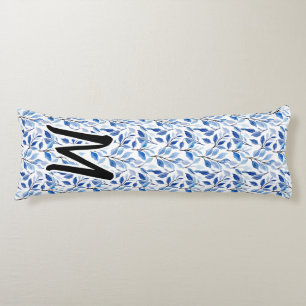 Water Colour Blue Leaf Mosaic Fine Art Monogram Body Cushion