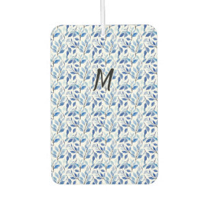 Water Colour Blue Leaf Mosaic Fine Art Monogram Car Air Freshener