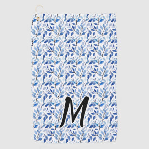 Water Colour Blue Leaf Mosaic Fine Art Monogram Golf Towel