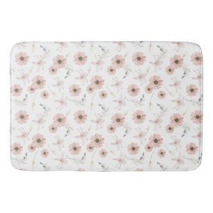 Water Colour Blush Pink Flowers Art Bath Mat