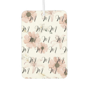 Water Colour Blush Pink Flowers Art Monogram Car Air Freshener