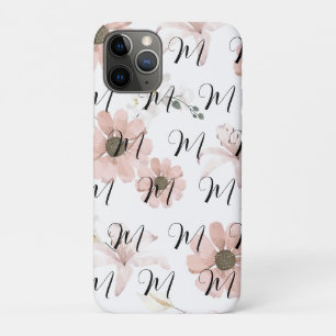 Water Colour Blush Pink Flowers Art Monogram iPhone 11 Pro Case